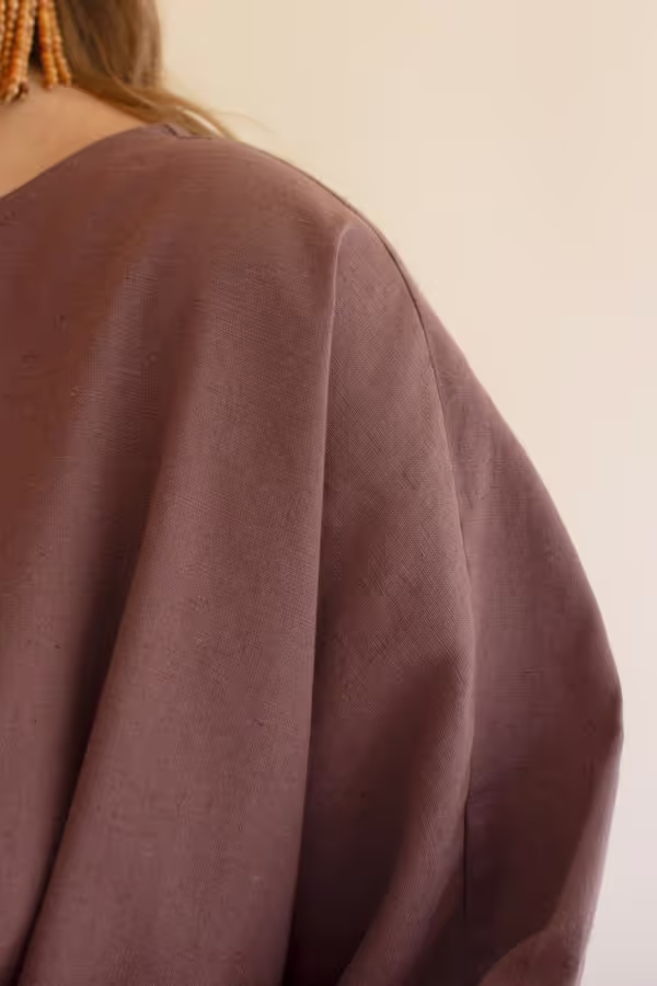 Short-Sleeve Blouse with Button Detail on Sleeves / Mulberry