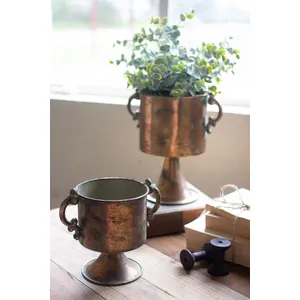 Set of 2 Antique Copper Finish Planters with Handles 1