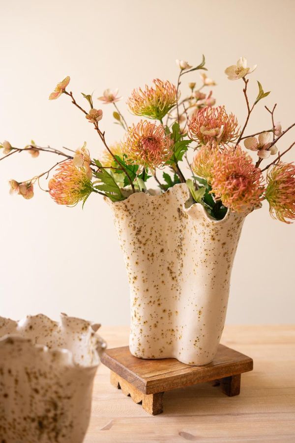 Set of 2 Ceramic Rustic Edge Speckle Vases