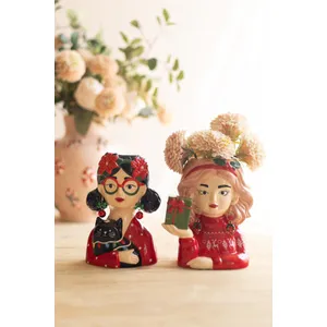 Set of 2 Ceramic Tacky Christmas Women Vases 7