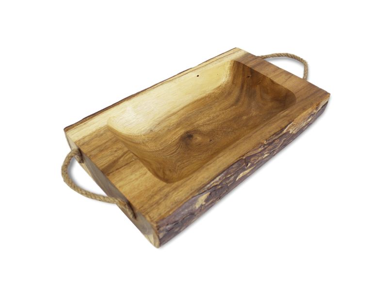 9" x 16" Acacia Wooden Tray with Rope Handles 1