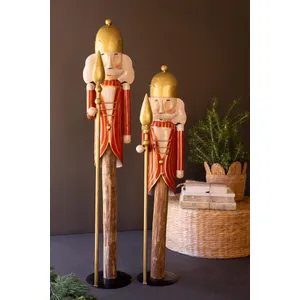 Set of 2 Painted Metal Nutcrackers on Wood Bases 1