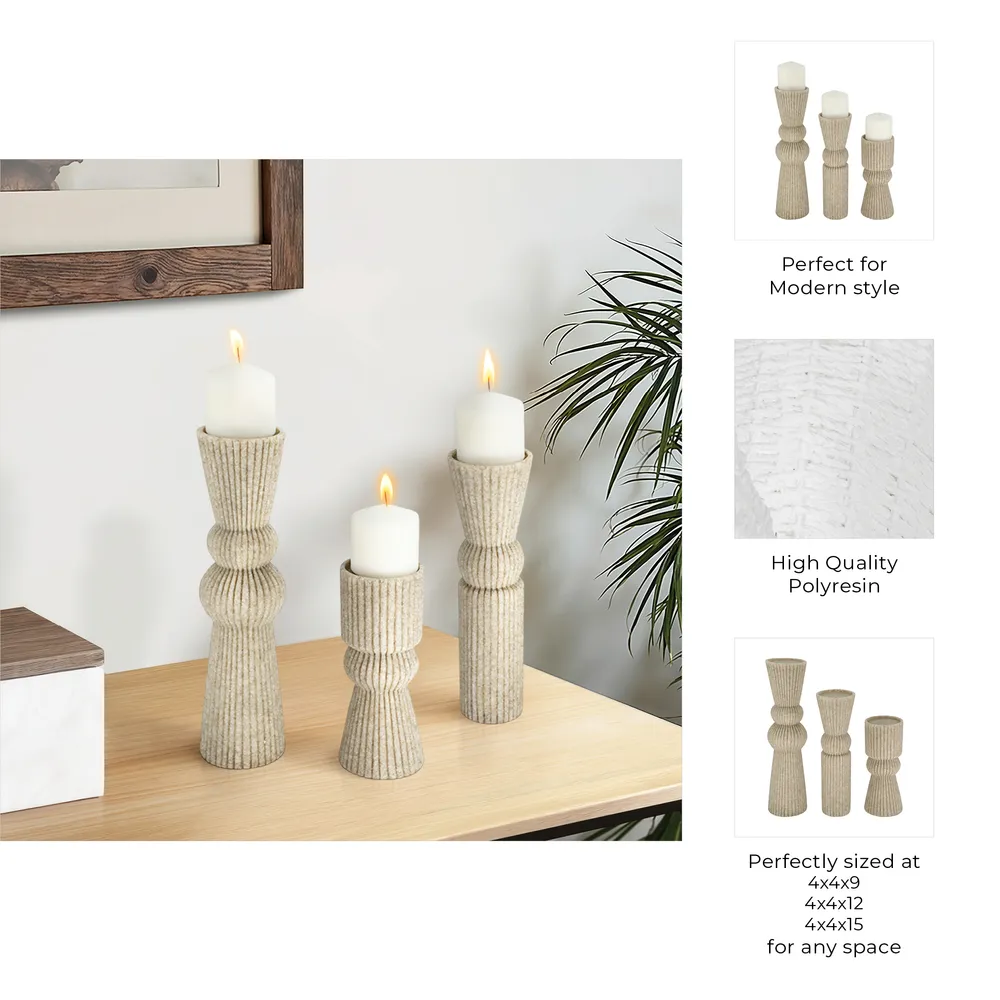 CLOVERRUN SET OF 3 BROWN CANDLE HOLDER 15 (IN)