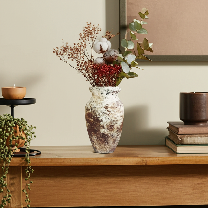 PRUNUS VASE 4X4X7IN RSTC BRN