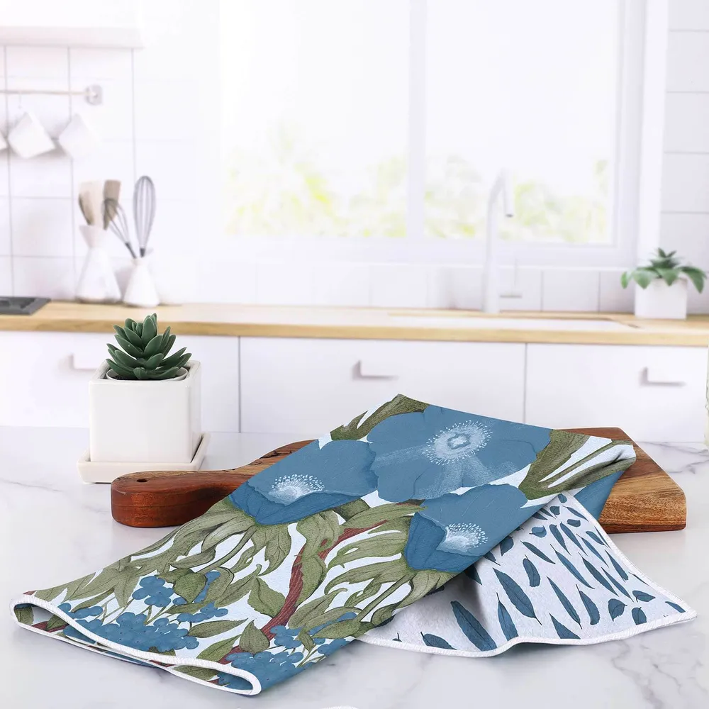 Icelandic Poppies Blue Eco Kitchen Tea Towel