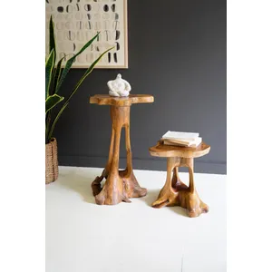 Set of 2 Organic Teakwood Accent Tables 1