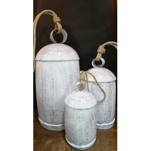 White Weathered Welcome Bells Set of 3 - 24in, 16in and 12in 1