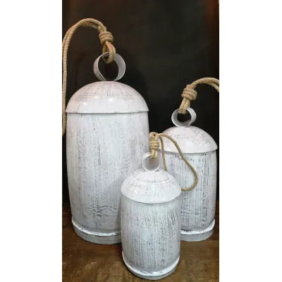 White Weathered Welcome Bells Set of 3 - 24in, 16in and 12in