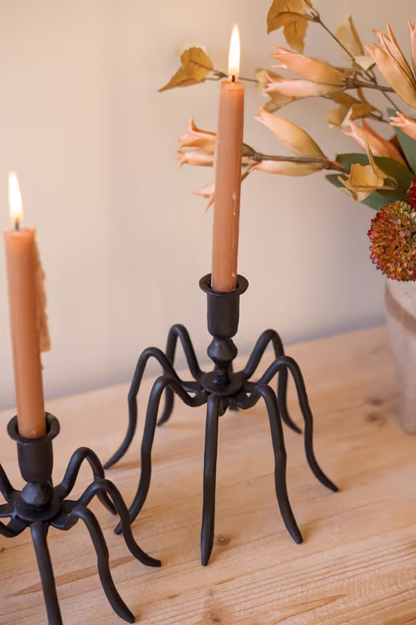 Set of 2 Cast Iron Spider Taper Candleholders