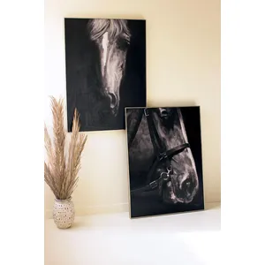 Framed Black and White Front View Horse Painting 2