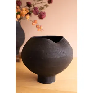 Set of 2 Black Clay Vases with Crackle Detail 2