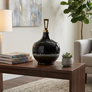 ELMONTGROVE BLACK GLASS VASE 16 (IN) 11