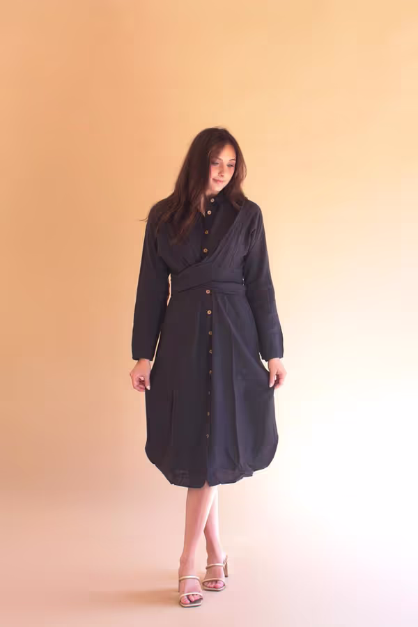 Long-Sleeve Dress with Front-Tie Detail