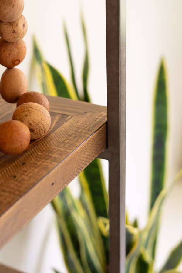 Narrow Wood and Metal Display Shelf