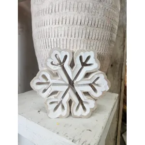 White Antique Wooden Snowflake 5x5in 1