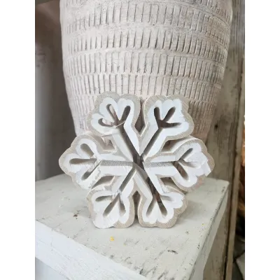White Antique Wooden Snowflake 5x5in