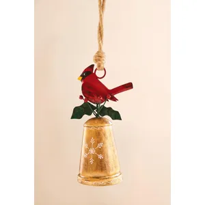 Christmas Bell with Painted Cardinal Bird 3
