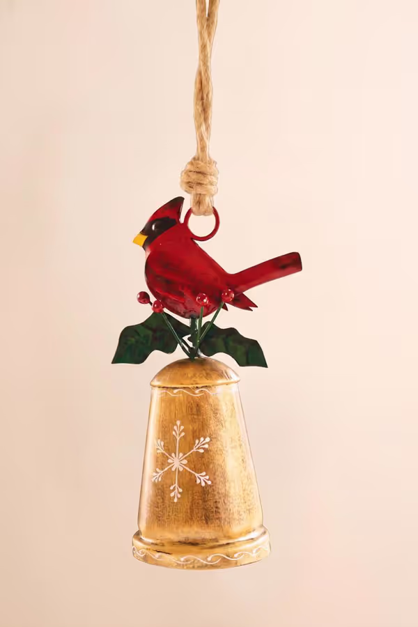 Christmas Bell with Painted Cardinal Bird