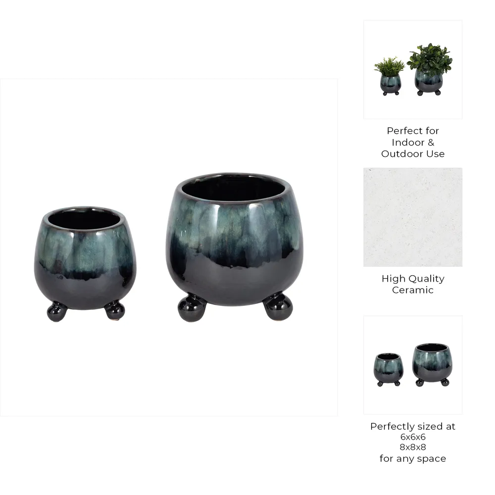 SUTTONOAK SET OF 2 BLUE PLANTER 8 (IN)