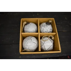 Gray & Silver Set of 4 Glass Ornaments 4in 2