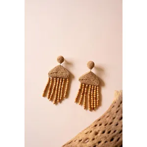 Raffia and Mango Wood Beaded Earrings 1