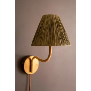 Rattan-Wrapped Wall Light with Raffia Shade 1