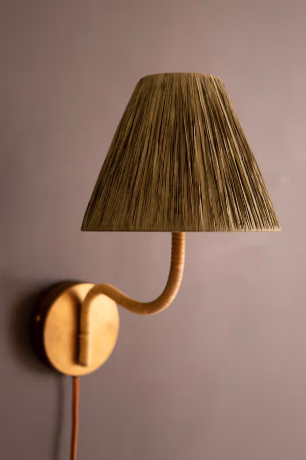 Rattan-Wrapped Wall Light with Raffia Shade
