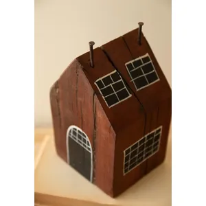 Set of 4 Hand-Painted Recycled Wood Village 8
