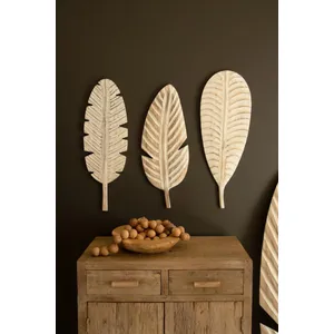 Set of 3 Hand-Carved Paulownia Wood Leaves Wall Art 1