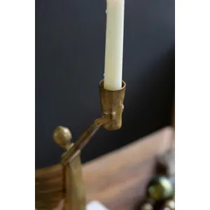 Antique Gold Metal Christmas Angel Taper Candle Holder 2