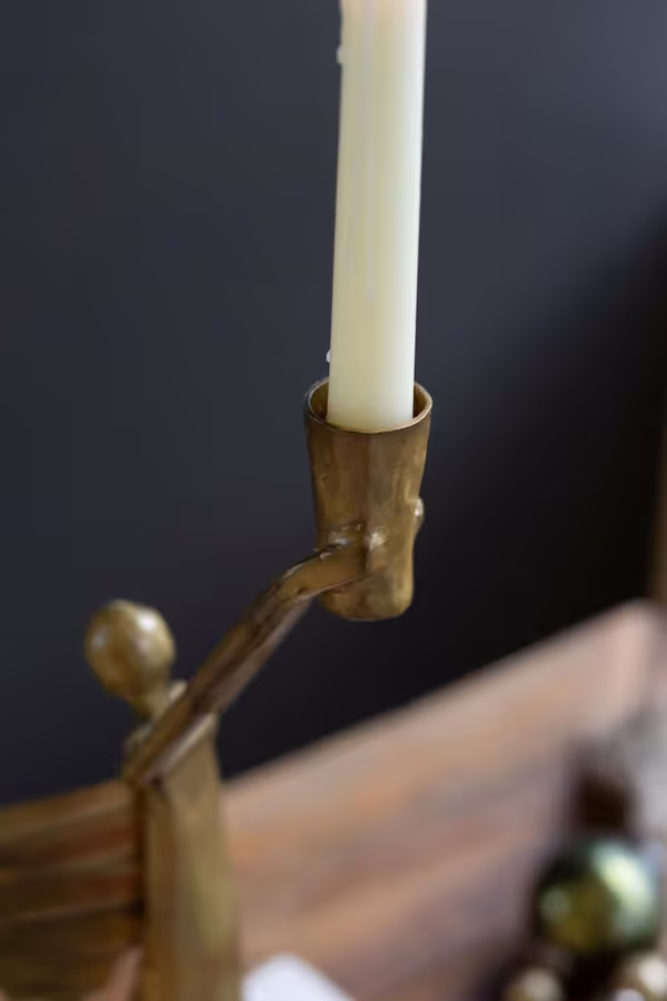 Antique Gold Metal Christmas Angel Taper Candle Holder