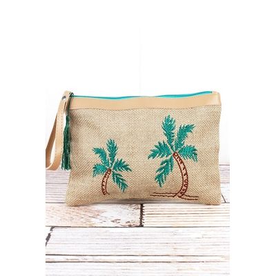 HEAVY CANVAS WRISTLET W WICKER BOTTOM - PALM TREE