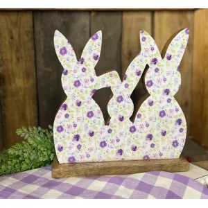 Purple Floral Bunny Trio 10x10in 2