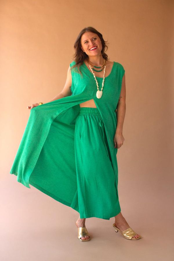 Sleeveless Split-Front Tunic / Kale