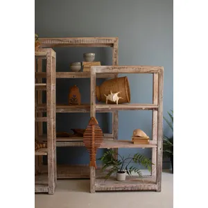 Set of 3 Recycled White-Washed Wood Shelving Units 2