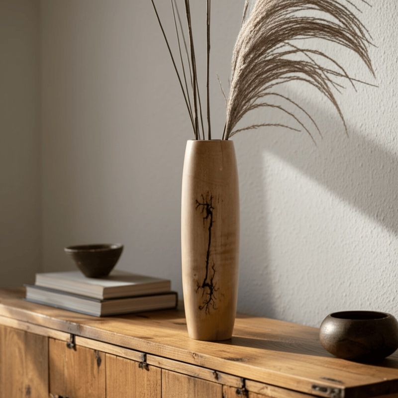 14" Wooden Vase with Electric Burn Design