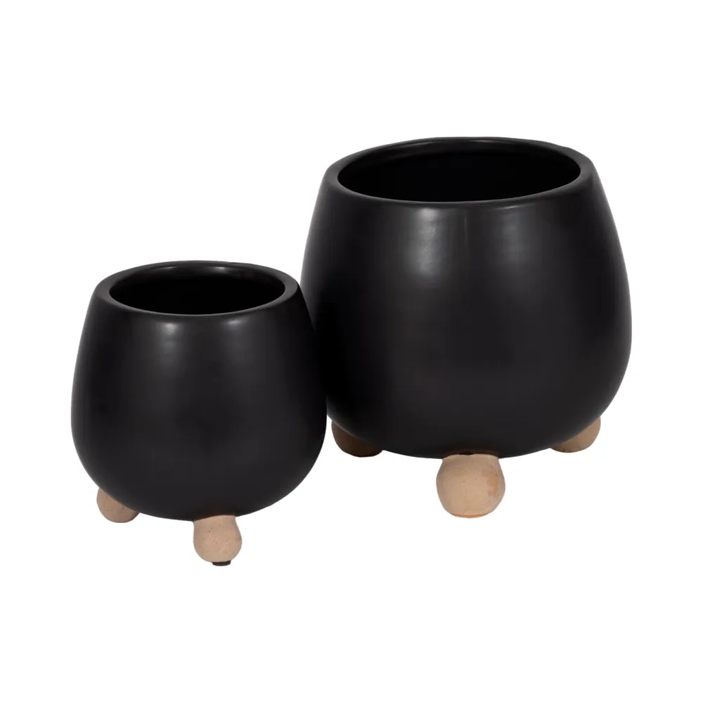 SUTTONOAK SET OF 2 BLACK PLANTER 8 (IN)