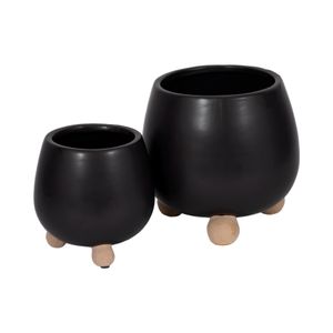 SUTTONOAK SET OF 2 BLACK PLANTER 8 (IN) 5