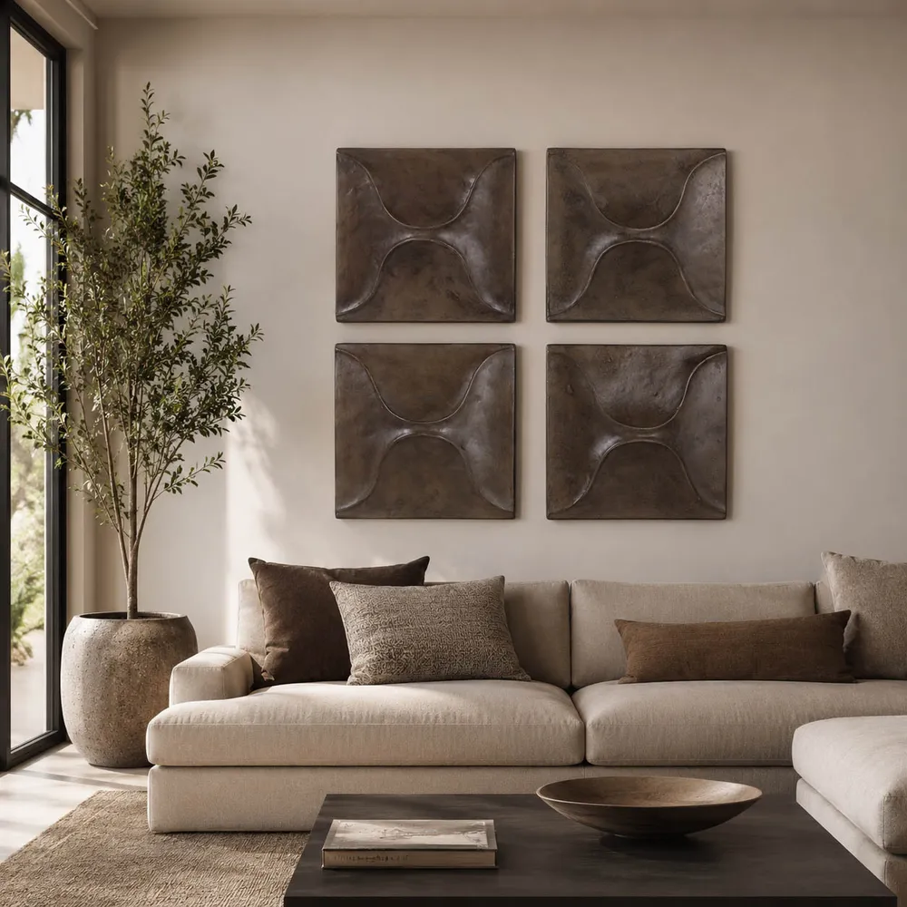 HESTONCROSS SET OF 4 BROWN WALL SCULPTURES 28 (IN)