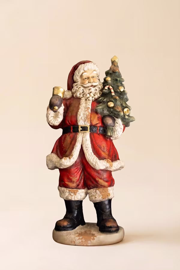 Traditional Faux Concrete Santa with Bell