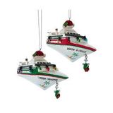 CRUISERS BOAT CHRISTMAS ORNAMENT W SPINNING PROPELLER - SEAGULL FAMILY 1