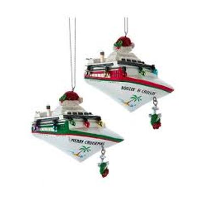 CRUISERS BOAT CHRISTMAS ORNAMENT W SPINNING PROPELLER - SEAGULL FAMILY
