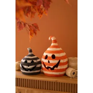 Set of 2 Painted Clay Striped Jack-O-Lanterns 4