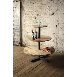 Round Three-Tiered Mango Wood and Iron Display Tower 1