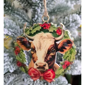 Cow in wreath Ornament 4x4in 1