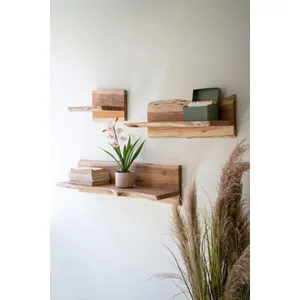 Set of 3 Live-Edge Acacia Wood Floating Shelves 1
