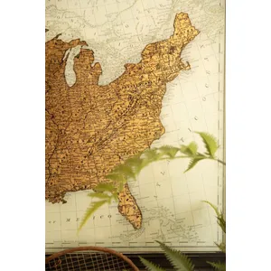 Framed Vintage-Inspired Usa Map Print with Gold Leaf Under Glass 2