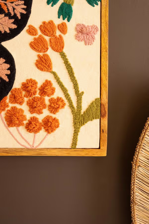 Framed Hand-Hooked Art with Butterfly and Flowers