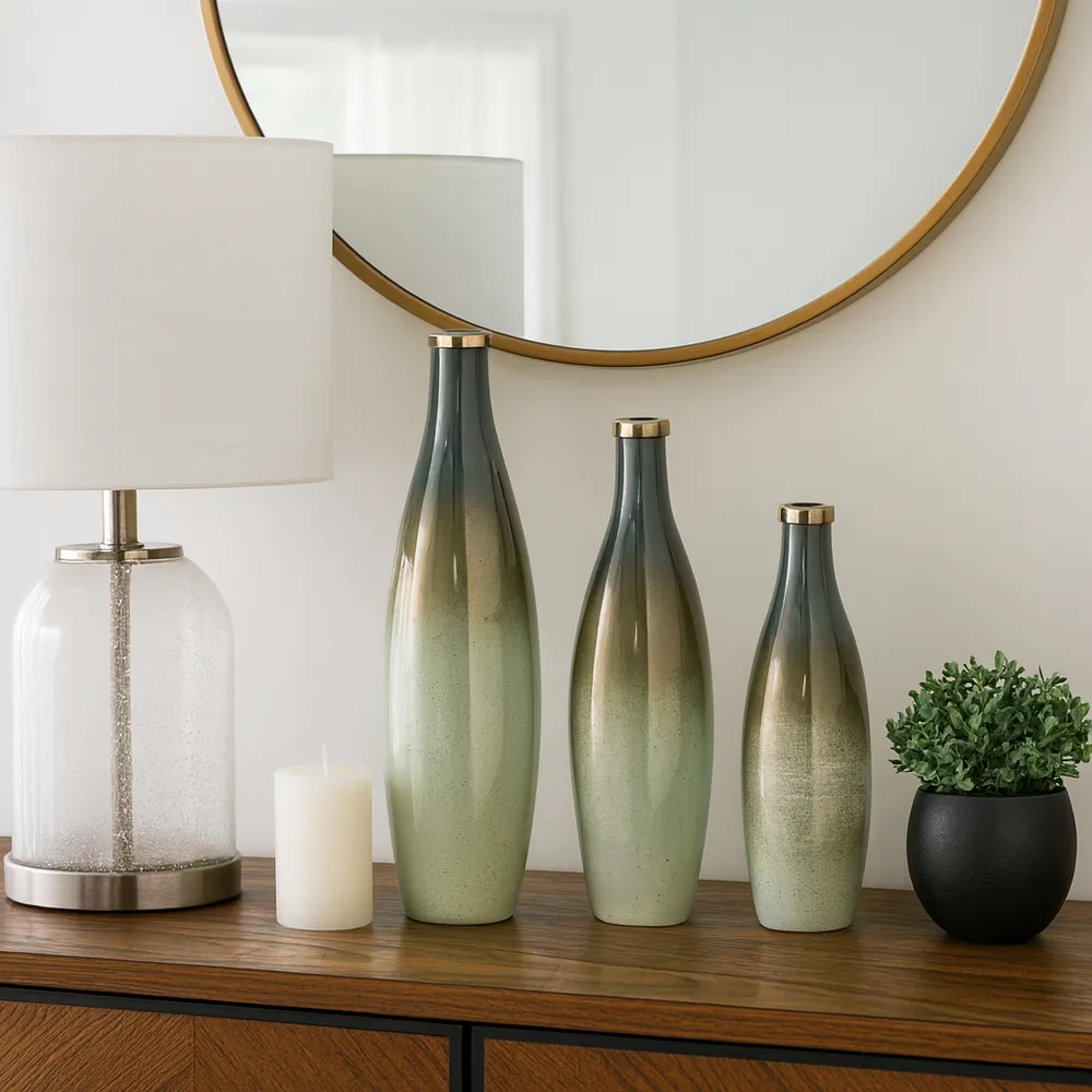 HOPESIDE SET OF 3 GREEN GLASS VASES 21 (IN)