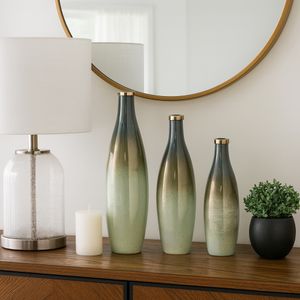 HOPESIDE SET OF 3 GREEN GLASS VASES 21 (IN) 10